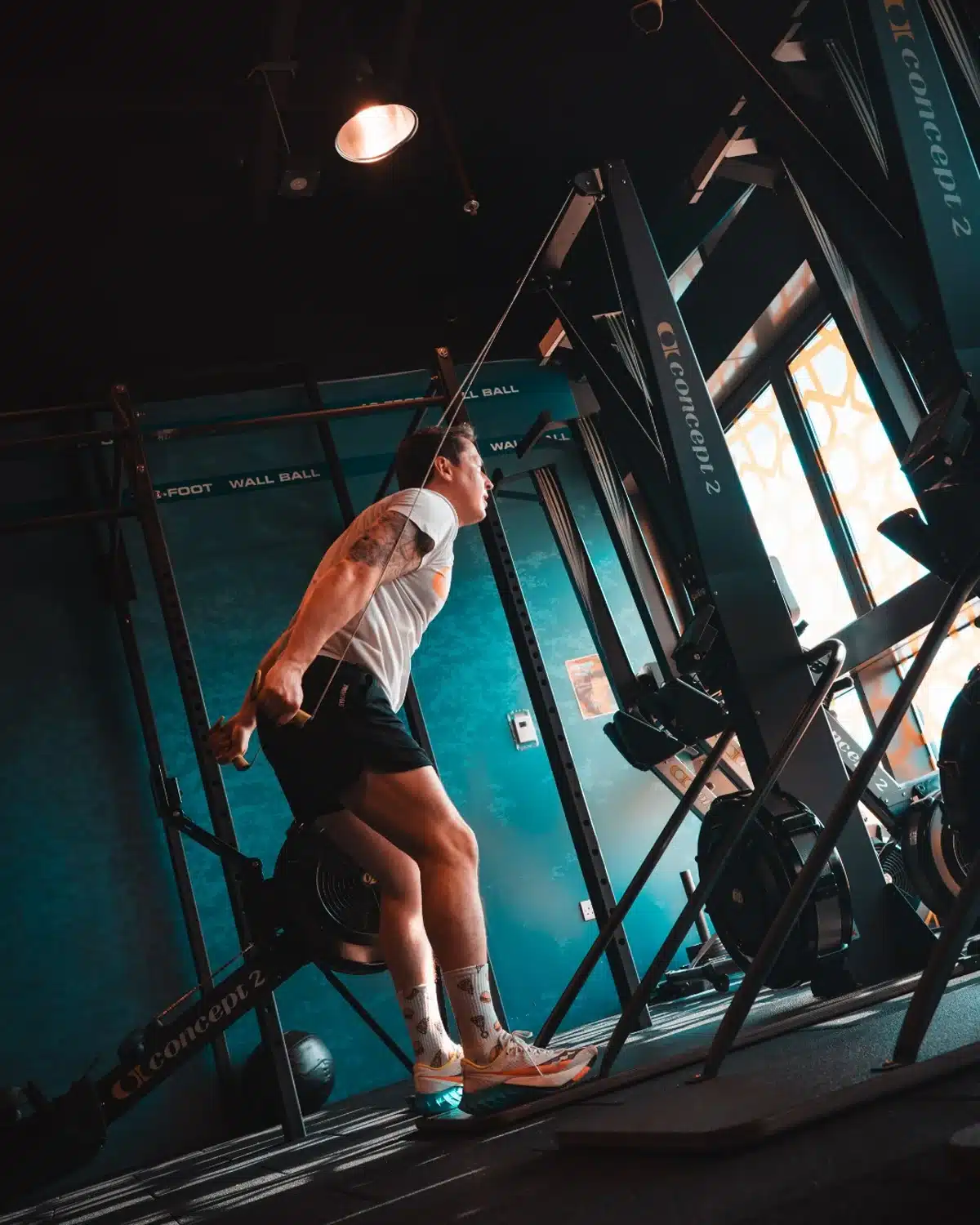 Athlete training on a SkiErg during a competitive conditioning session